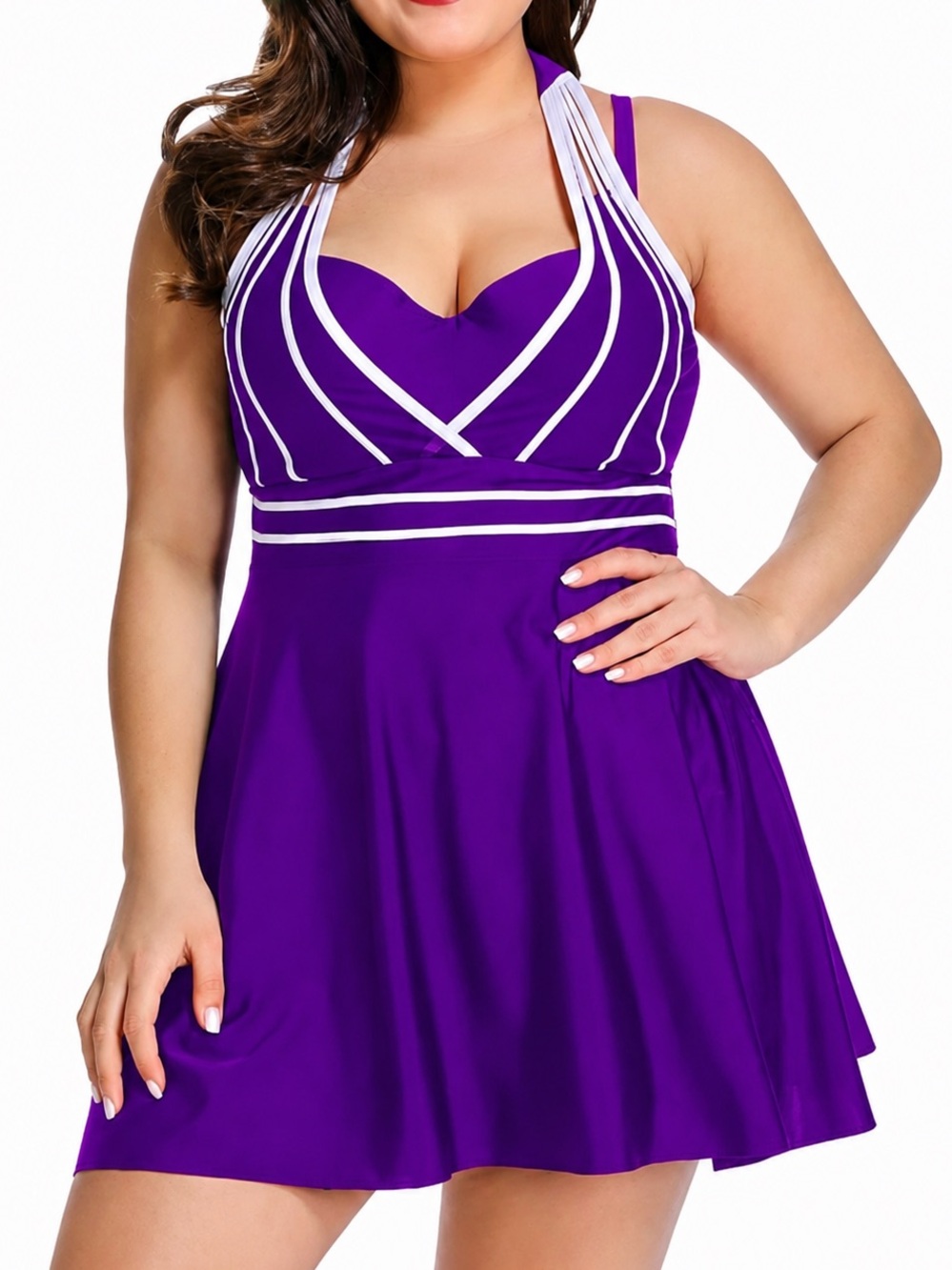 2X Rosegal Plus Size Purple Halter one piece Swimsuit dress size 18